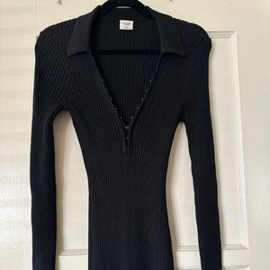 Ribbed Polo Midi Sweater Dress